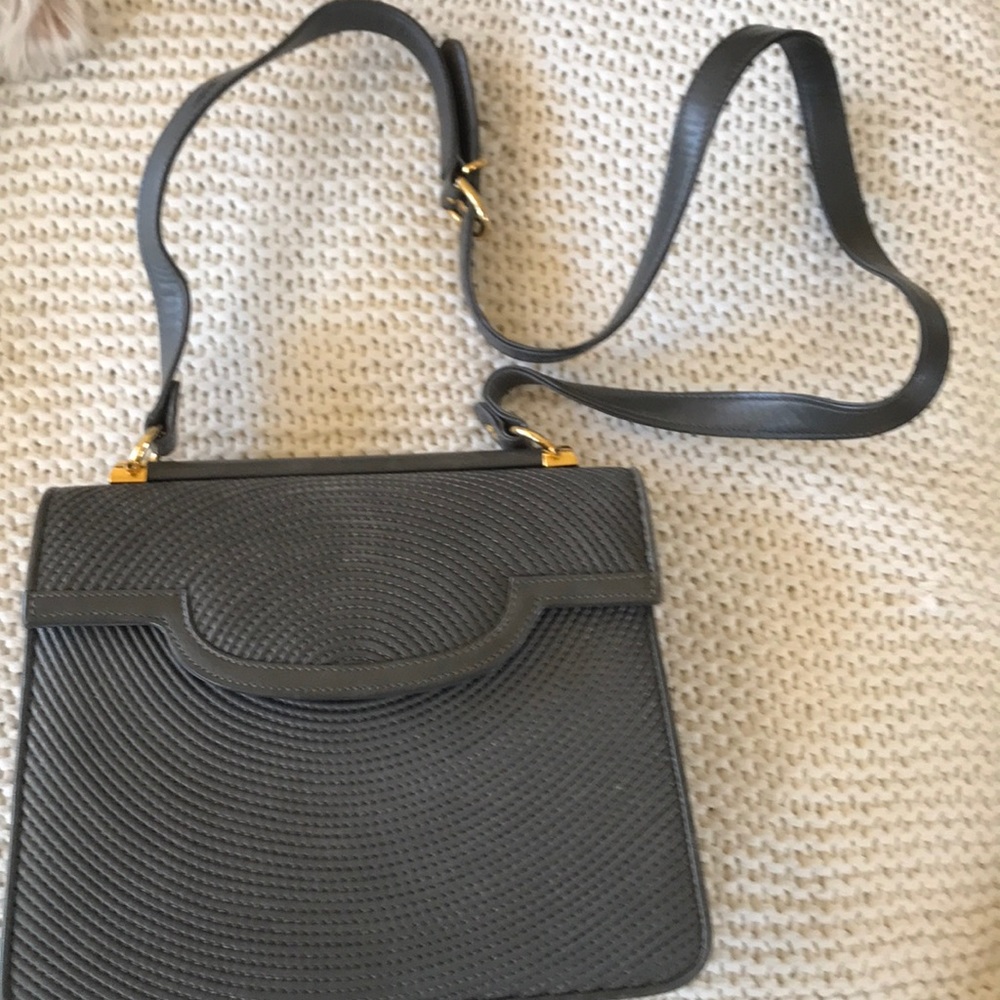 Vintage Mark Cross Gray Leather Bag